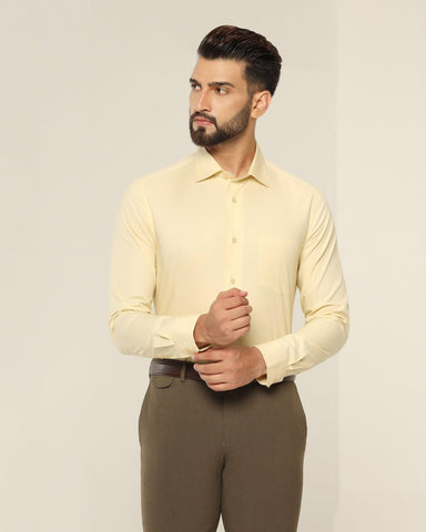 Otto golden yellow solid design & patch pocket full-sleeve dupion slub  relax-fit formal shirt